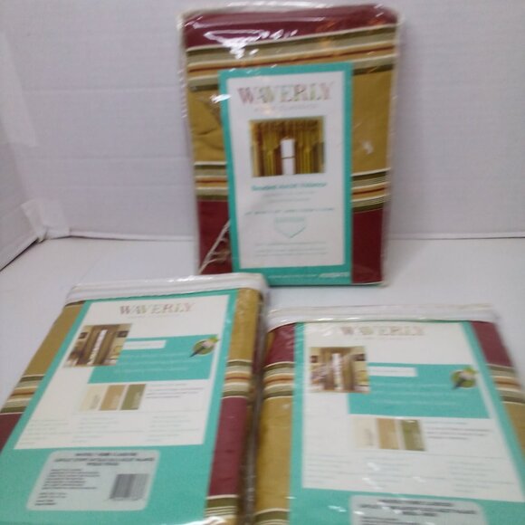 Waverly Home Classics Beaded Ascot Valance 52" x 20" Lot of 3 Gold Red Fringe - Picture 7 of 11